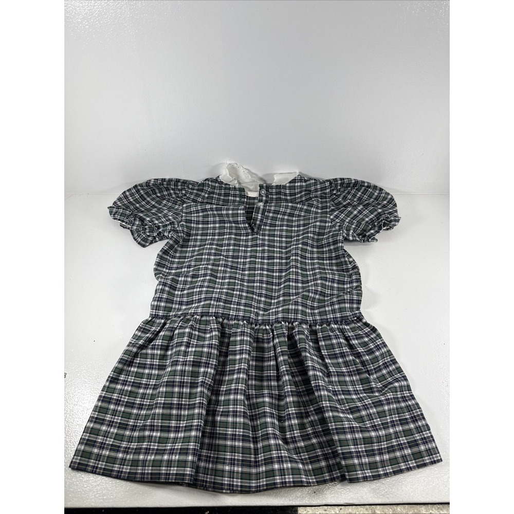 Girls 4T Sears Green Plaid Dress White Lace Collar Toddler Holiday 1980s 90s